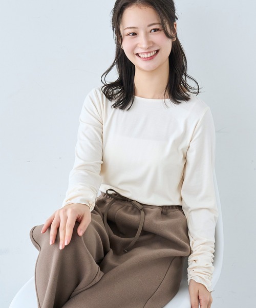 mil（ミル） tシャツ 袖口シャーリング デザイントップス「586103