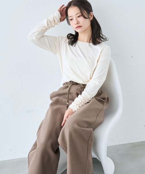 mil（ミル） tシャツ 袖口シャーリング デザイントップス「586103