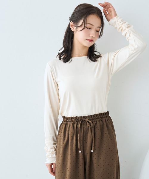 mil（ミル） tシャツ 袖口シャーリング デザイントップス「586103