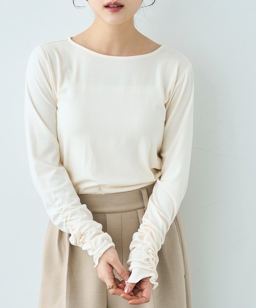 mil（ミル） tシャツ 袖口シャーリング デザイントップス「586103