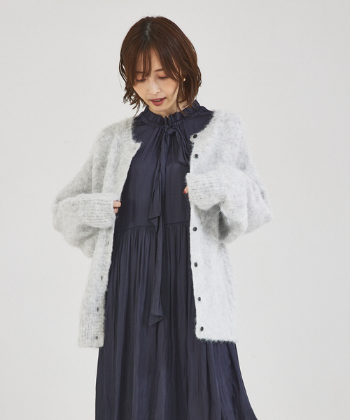 「abahouse mavie」 ニットカーディガン フリー ライトブルー レディース_画像3