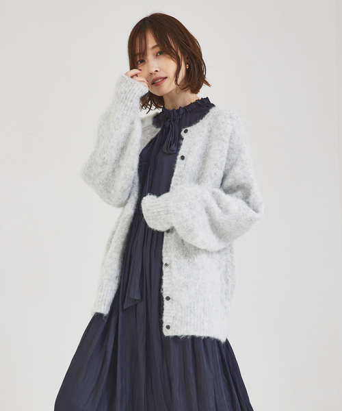 「abahouse mavie」 ニットカーディガン フリー ライトブルー レディース_画像4
