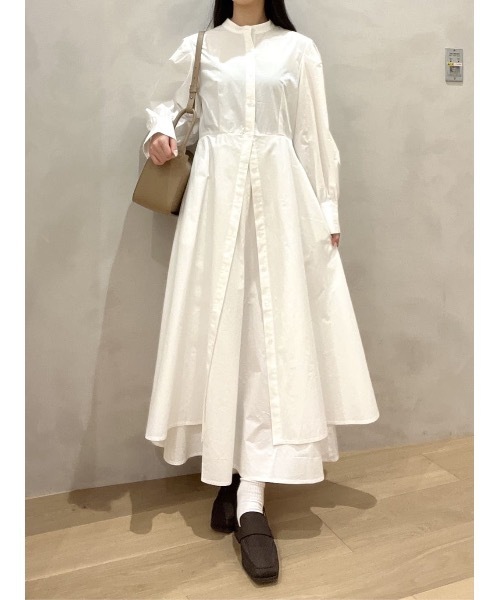 美品✨OBLI シャツドッキングギャザーワンピース　ホワイト　1 STYLEMIXER（スタイルミキサー） シャツワンピース レイヤードシャツ