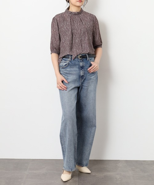 ブラウス シャツ A.N.L プリントボウタイ半袖ブラウス レディースの画像