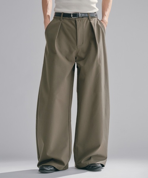 パンツ A SLACKS WIDE STRAIGHT PANTS DESIGNERS Adoon plain ワイドパンツ スラックス Chino-Like Tuck Curve Slacks