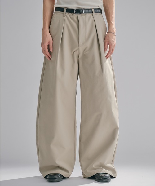 Adoon plain ワイドパンツ スラックス Chino-Like Tuck Curve Slacks
