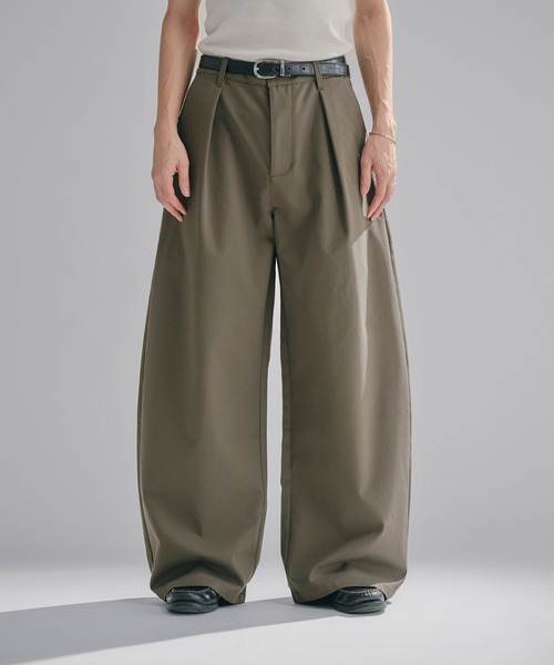 Adoon plain ワイドパンツ スラックス Chino-Like Tuck Curve Slacks