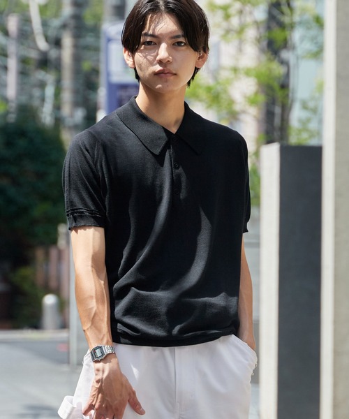 JOHN SMEDLEY ジョンスメドレー ポロシャツ ブラック コットンL JOHN SMEDLEY（ジョンスメドレー） ポロシャツ 半袖 MONROE TIPPED