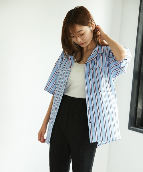 「PBLIM」 半袖シャツ LARGE サックスブルー レディース_画像3