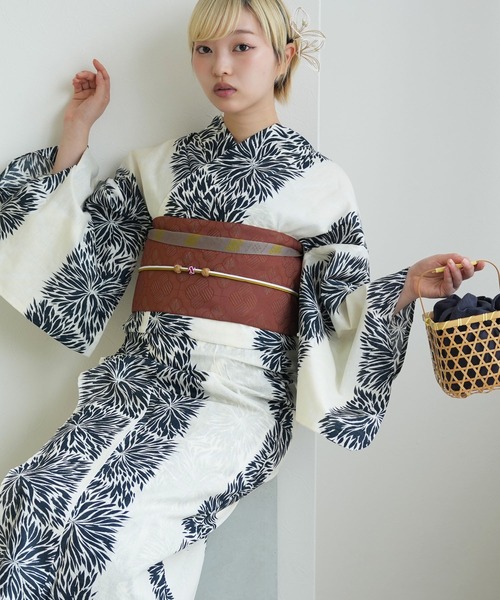 utatane 浴衣 浴衣 単品 ニコアンティーク クリーム麻の葉と鉄紺よろけ