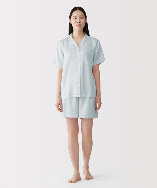 【新品未使用　半袖Mサイズパジャマ】 無印良品（MUJI） パジャマ ルームウェア 婦人 なめらかサテン 半袖