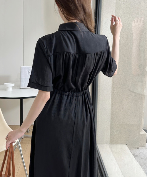 美品✨エンフォルド サイドボタンシャツワンピース ロング丈 ブラック 38 Ada. シャツワンピース 裾フレア 切替 シャツ ロング ワンピース