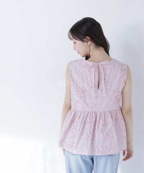 ブラウス シャツ テープ刺繍ペプラムシャツ レディースの画像