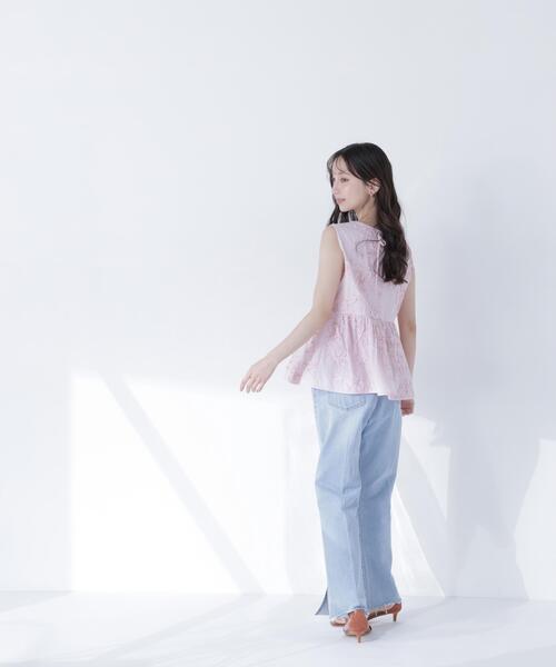 ブラウス シャツ テープ刺繍ペプラムシャツ レディースの画像