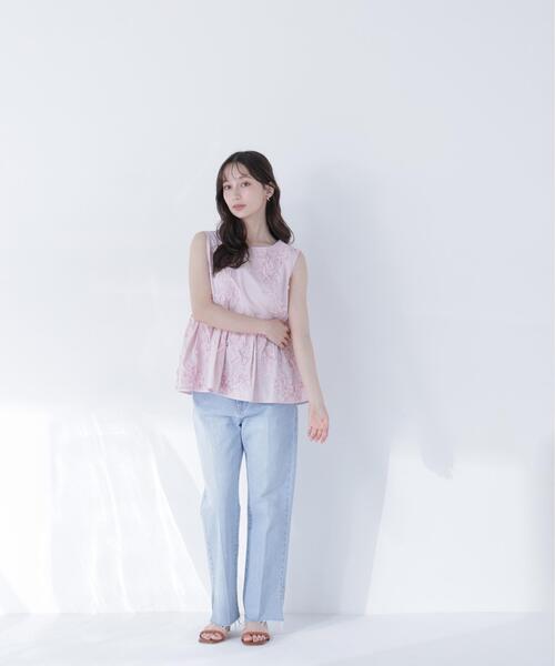 ブラウス シャツ テープ刺繍ペプラムシャツ レディースの画像