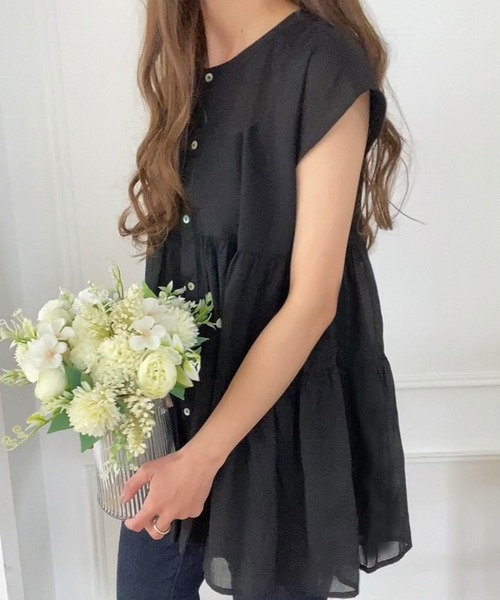 「FILLOU」 半袖ブラウス MEDIUM ブラック レディース_画像6
