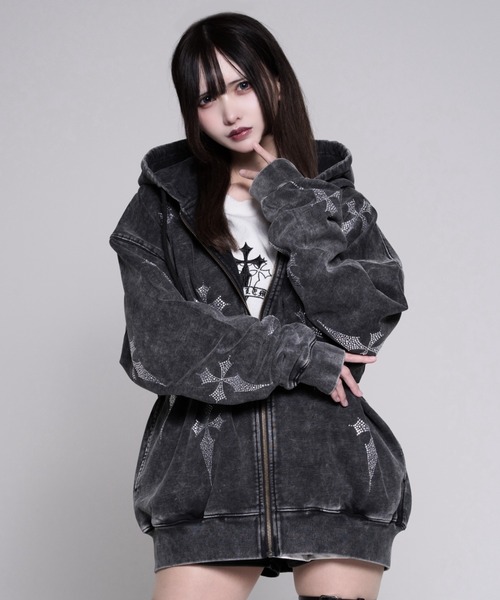 パーカー 「REFLEM/レフレム」クロス総柄ラインストーンZIPフーディー/ジップパーカー レディース メンズ | REFLEM | 08