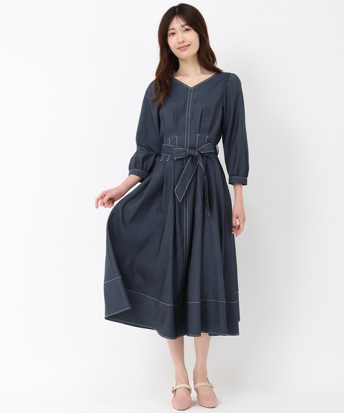 「MISCH MASCH」 7分袖ワンピース S ネイビー レディース_画像5
