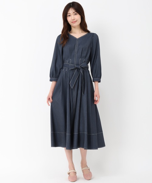 「MISCH MASCH」 7分袖ワンピース S ネイビー レディース_画像7