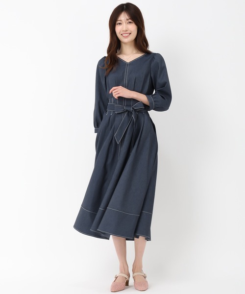「MISCH MASCH」 7分袖ワンピース S ネイビー レディース_画像8