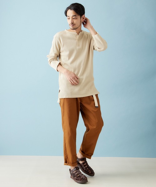 tシャツ サーマル7分袖ワッフル編みヘンリーネックサイドスリットカットソー メンズ | MONO-MART | 05