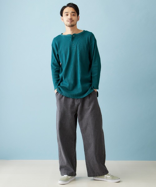 tシャツ サーマル7分袖ワッフル編みヘンリーネックサイドスリットカットソー メンズ | MONO-MART | 12