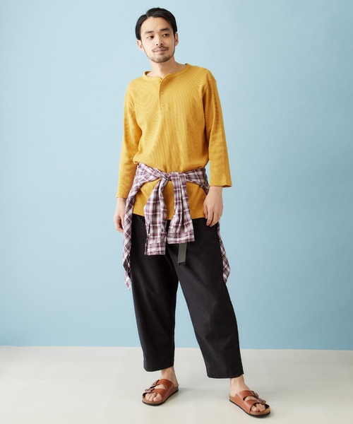 tシャツ サーマル7分袖ワッフル編みヘンリーネックサイドスリットカットソー メンズ | MONO-MART | 16
