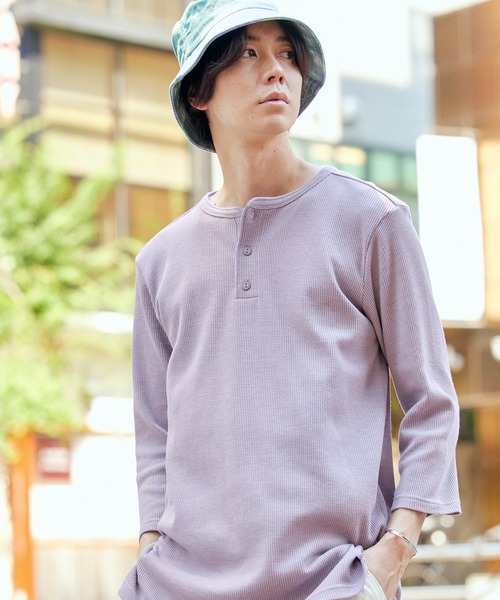 tシャツ サーマル7分袖ワッフル編みヘンリーネックサイドスリットカットソー メンズ | MONO-MART | 13