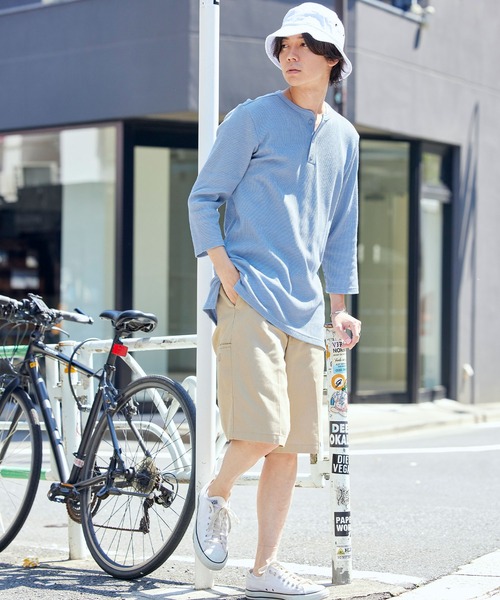 tシャツ サーマル7分袖ワッフル編みヘンリーネックサイドスリットカットソー メンズ | MONO-MART | 11