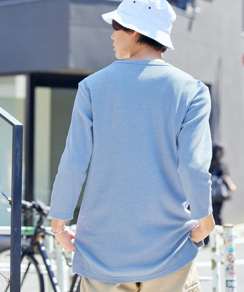 tシャツ サーマル7分袖ワッフル編みヘンリーネックサイドスリットカットソー メンズ | MONO-MART | 10