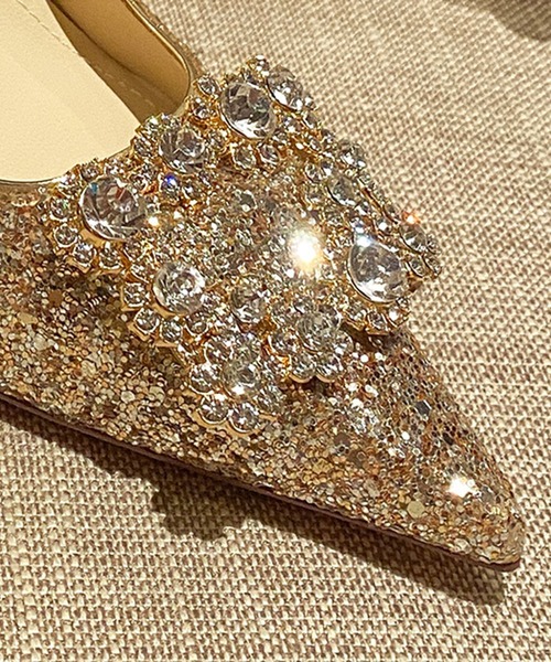 極美品【JIMMY CHOO】Lang 100　ゴールドラメ　ピンヒールパンプス Jasmine Grandiflorum（ジャスミングランディフローラム） パンプス