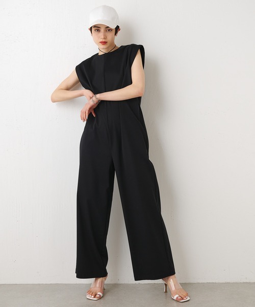 THE PAUSE ショルダータックリラックスジャンプスーツ ウィムガゼット　黒 THE PAUSE オールインワン 「THE PAUSE」ショルダータック