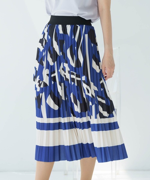 スカート パネルプリントプリーツスカート レディース DouDou スカート