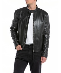 [REPLAY]リプレイ牛革ブラックシングルレザーライダースジャケット REPLAY（リプレイ） 革ジャン ライダース ラムレザーバイカー