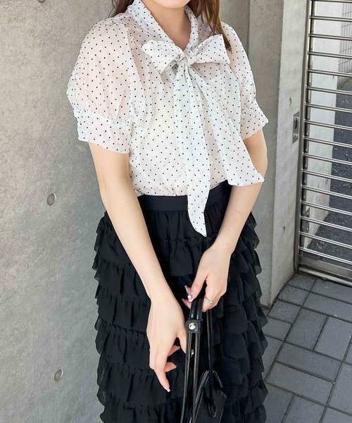 シャツ/ブラウス(半袖/袖なし) HOWDY furi furi blouse DAY CLOSET ブラウス シャツ レディース 半袖メロウフリシアー