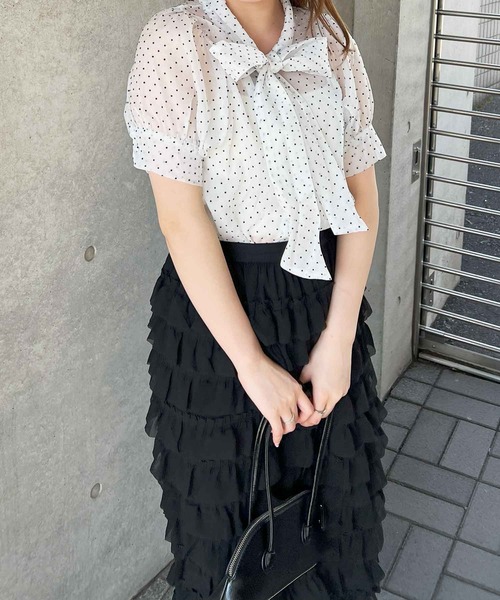 ワタ です★新品★シフォンボウタイブラウス 2wayシフォンジョーゼットボウタイブラウス 3サイズ 前後2WAY