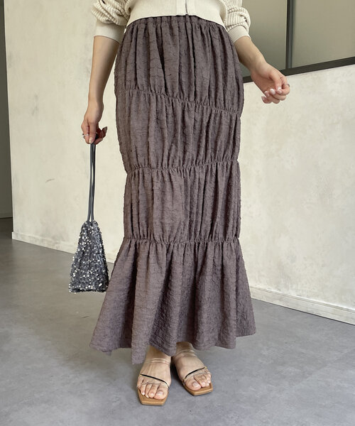 Thevon スカート シャーリングマーメイドジャガードスカート 