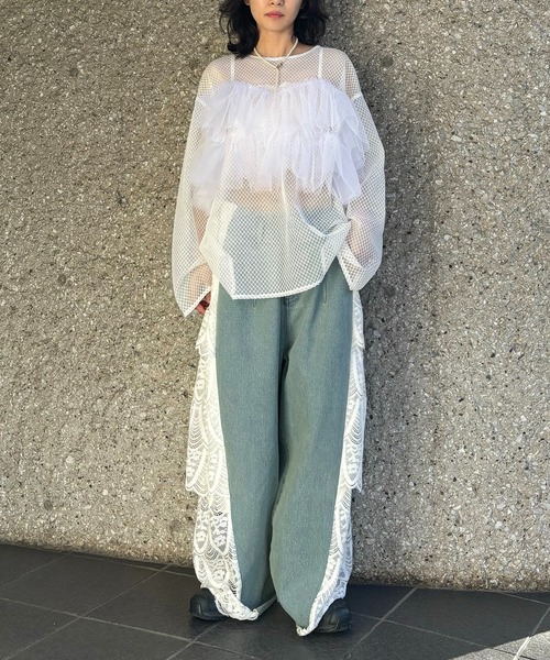 ブラウス シャツ heki ヘキ メッシュフリルブラウス レディース