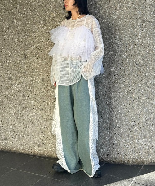 ブラウス シャツ heki ヘキ メッシュフリルブラウス レディース THE MILES ブラウス シャツ heki ヘキ メッシュフリルブラウス