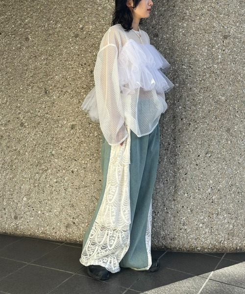 ブラウス シャツ heki ヘキ メッシュフリルブラウス レディース THE MILES ブラウス シャツ heki ヘキ メッシュフリルブラウス