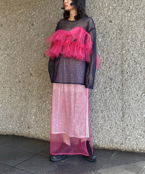 ブラウス シャツ heki ヘキ メッシュフリルブラウス レディース THE MILES ブラウス シャツ heki ヘキ メッシュフリルブラウス