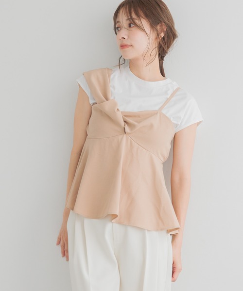 みみみ レディース Tシャツ T-ANGIE M mysty woman tシャツ アシメキャミドッキングプルオーバー