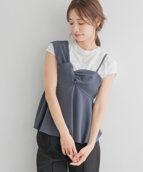 mysty woman tシャツ アシメキャミドッキングプルオーバー
