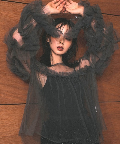 ANDRESD チュールフリルブラウス DONOBAN チュニック 「ANDRESD」decorative tulle tops チュール
