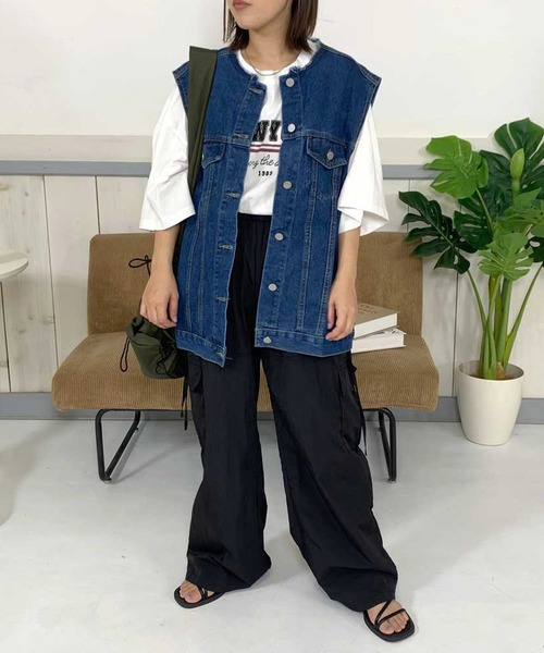 CRB ベスト ジレ カットオフノーカラーデニムベスト レディース