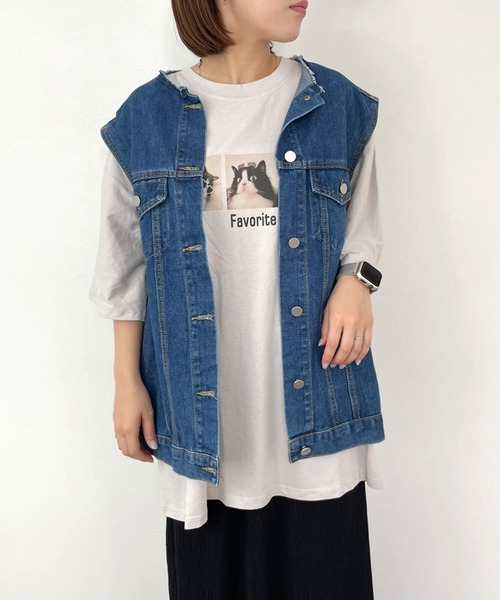 CRB ベスト ジレ カットオフノーカラーデニムベスト レディース