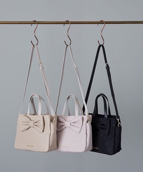 maisondefleurリボンフラワー柄 3点セット リボンチャーム付き3ルームトートバッグ/Maison de FLEUR