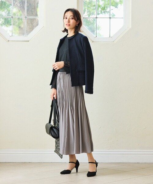 最小４２【美品】ドレステリア ネイビーリネンニットジャケット 春夏 ウォッシャブル】スプリング ニットジャケット（2002584318