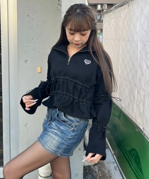 トレーナー スウェット Draw cord half zip sweat レディース HTH トレーナー スウェット Draw cord half zip sweat