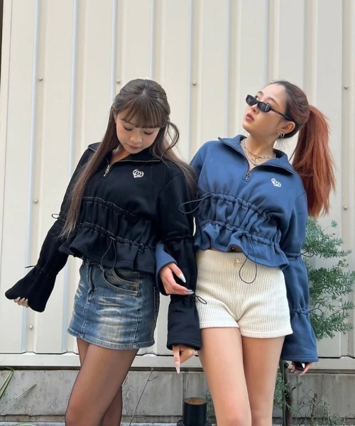 HTH トレーナー スウェット Draw cord half zip sweat